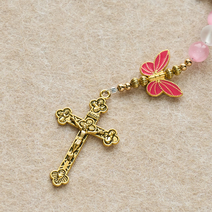 Christianartworkshop Purple/Pink Cat's Eye & Matte Glass Butterfly Blessed Rosary: Embody Sacred Love and Grace - image 17