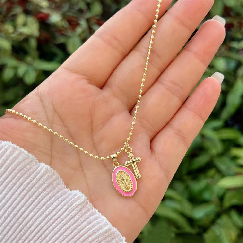 FREE Today: Dual-Faith Our Lady & Cross Necklace: Steady Companion for Daily Belief - Pink - image 5