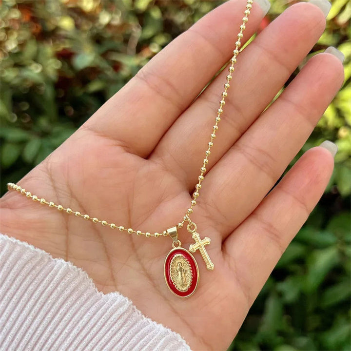 Christianartworkshop Dual-Faith Our Lady & Cross Necklace: Steady Companion for Daily Belief - Red - image 10