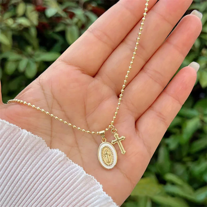 FREE Today: Dual-Faith Our Lady & Cross Necklace: Steady Companion for Daily Belief - White - image 2