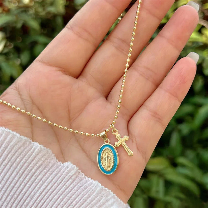 FREE Today: Dual-Faith Our Lady & Cross Necklace: Steady Companion for Daily Belief - Blue - image 4