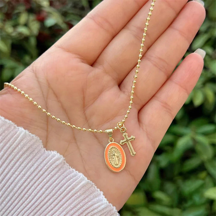 FREE Today: Dual-Faith Our Lady & Cross Necklace: Steady Companion for Daily Belief - Orange - image 3