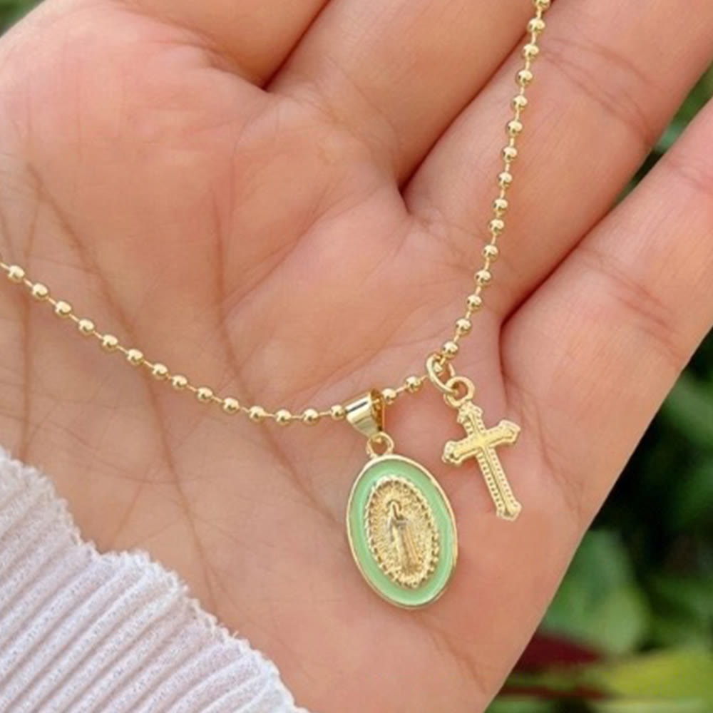 FREE Today: Dual-Faith Our Lady & Cross Necklace: Steady Companion for Daily Belief - Green - image 11