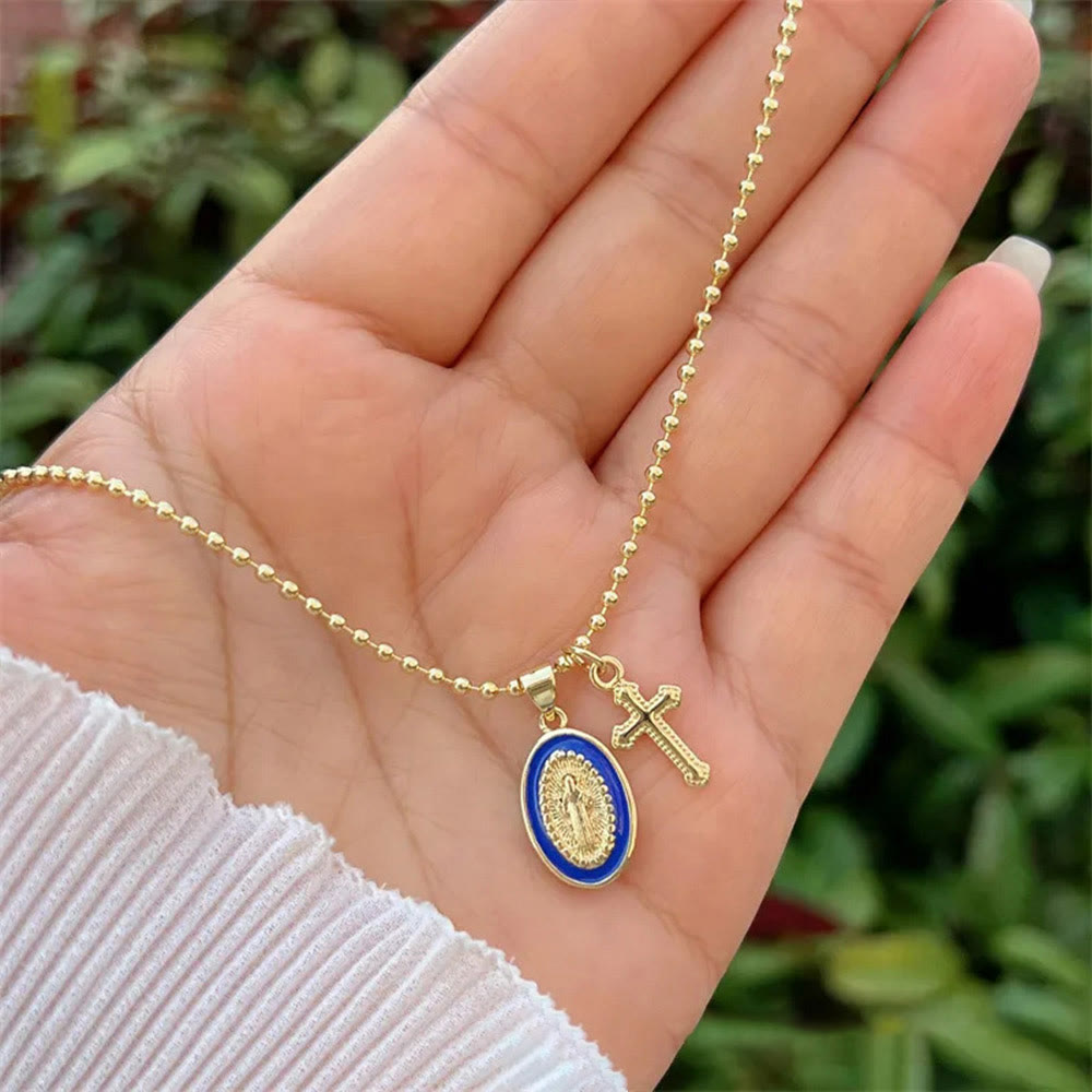 FREE Today: Dual-Faith Our Lady & Cross Necklace: Steady Companion for Daily Belief - Dark Blue - image 9