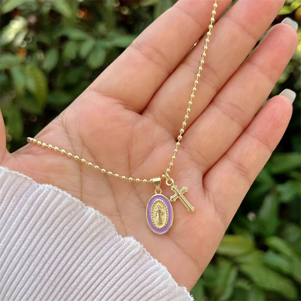 FREE Today: Dual-Faith Our Lady & Cross Necklace: Steady Companion for Daily Belief - Purple - image 7