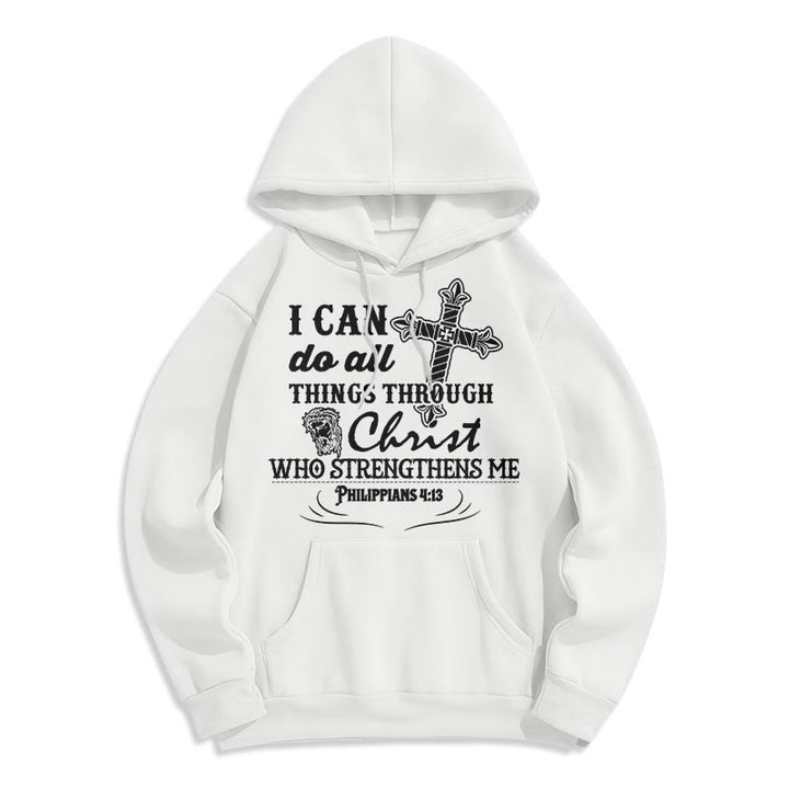 Christianartworkshop Quotation Style I Can Do All Things Fleece Lined Polyester Hoodie - White - 2XL - image 3