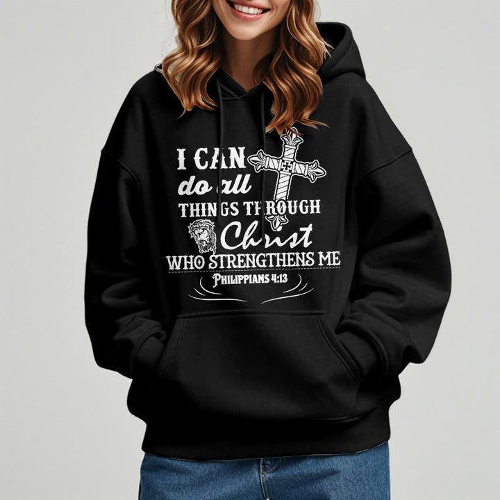 Christianartworkshop Quotation Style I Can Do All Things Fleece Lined Polyester Hoodie - image 2