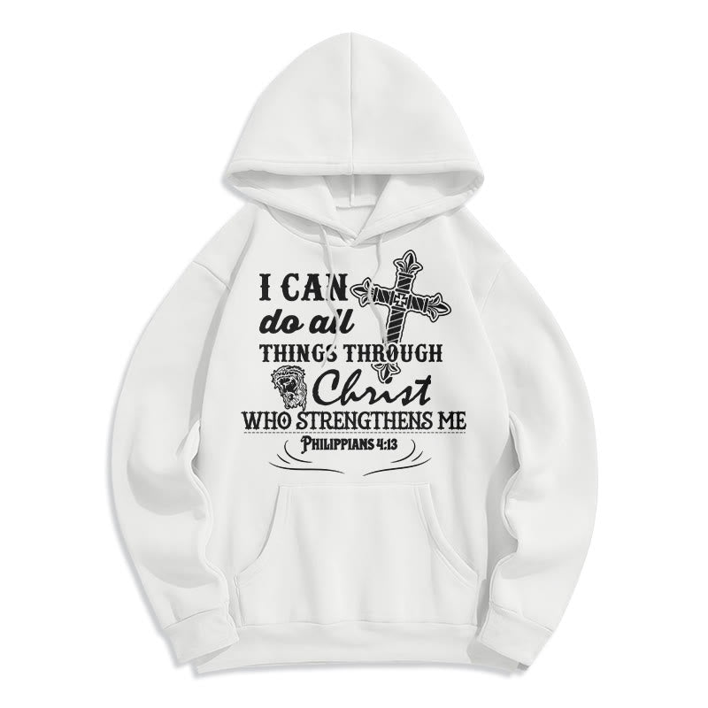 Christianartworkshop Quotation Style I Can Do All Things Fleece Lined Polyester Hoodie - White - 2XL - image 3