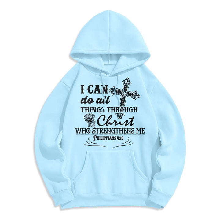 Christianartworkshop Quotation Style I Can Do All Things Fleece Lined Polyester Hoodie - Blue - 2XL - image 16