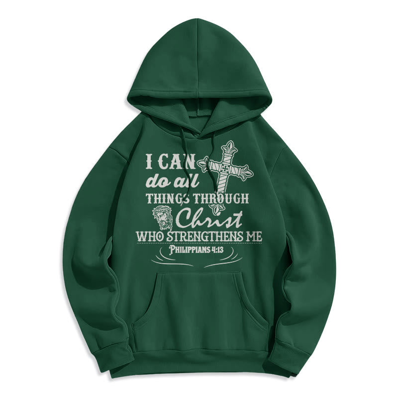 Christianartworkshop Quotation Style I Can Do All Things Fleece Lined Polyester Hoodie - Green - 2XL - image 12