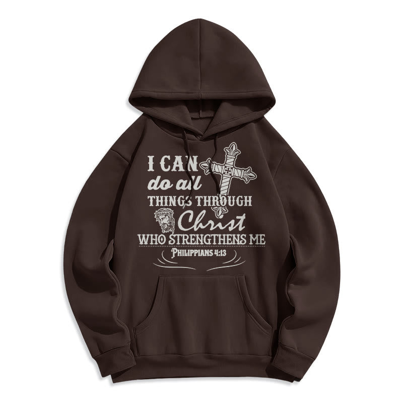 Christianartworkshop Quotation Style I Can Do All Things Fleece Lined Polyester Hoodie - Brown - 2XL - image 9