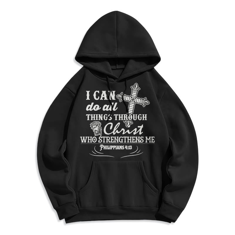 Christianartworkshop Quotation Style I Can Do All Things Fleece Lined Polyester Hoodie - Black - 2XL - image 0