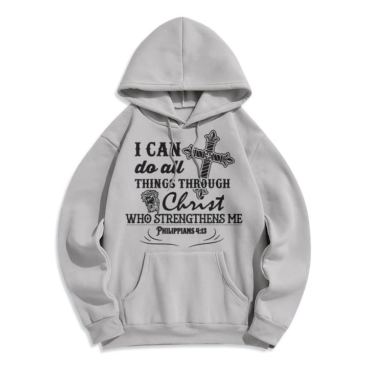 Christianartworkshop Quotation Style I Can Do All Things Fleece Lined Polyester Hoodie - Grey - 2XL - image 19