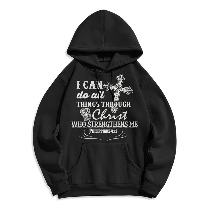 Christianartworkshop Quotation Style I Can Do All Things Fleece Lined Polyester Hoodie - Black - 2XL - image 0