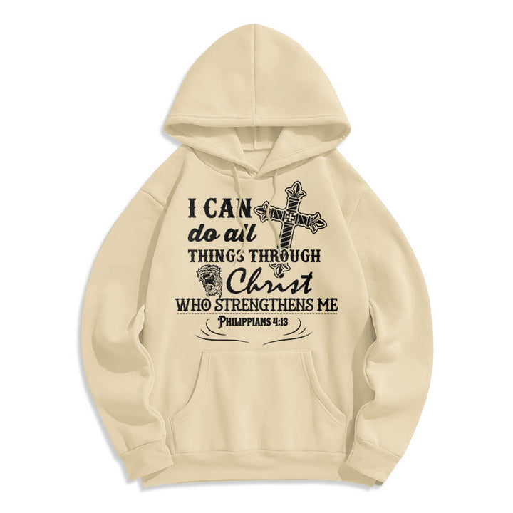 Christianartworkshop Quotation Style I Can Do All Things Fleece Lined Polyester Hoodie - Beige - 2XL - image 6