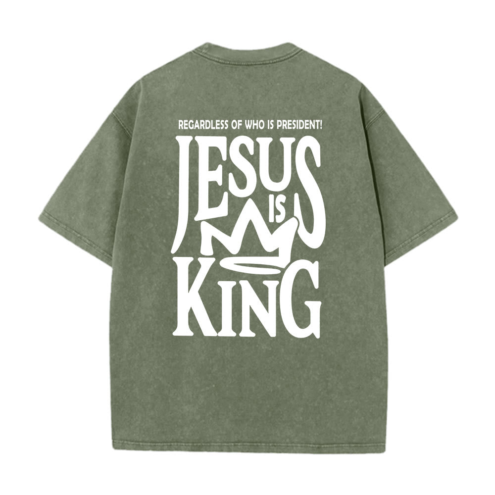 Christianartworkshop Jesus is King Statement Unisex Washed T-Shirt - Army Green - 5XL - image 15
