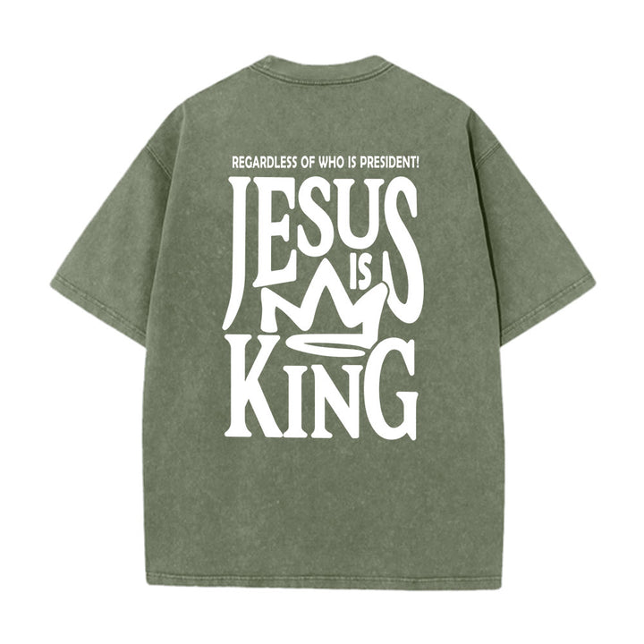 Christianartworkshop Jesus is King Statement Unisex Washed T-Shirt - Army Green - 5XL - image 15