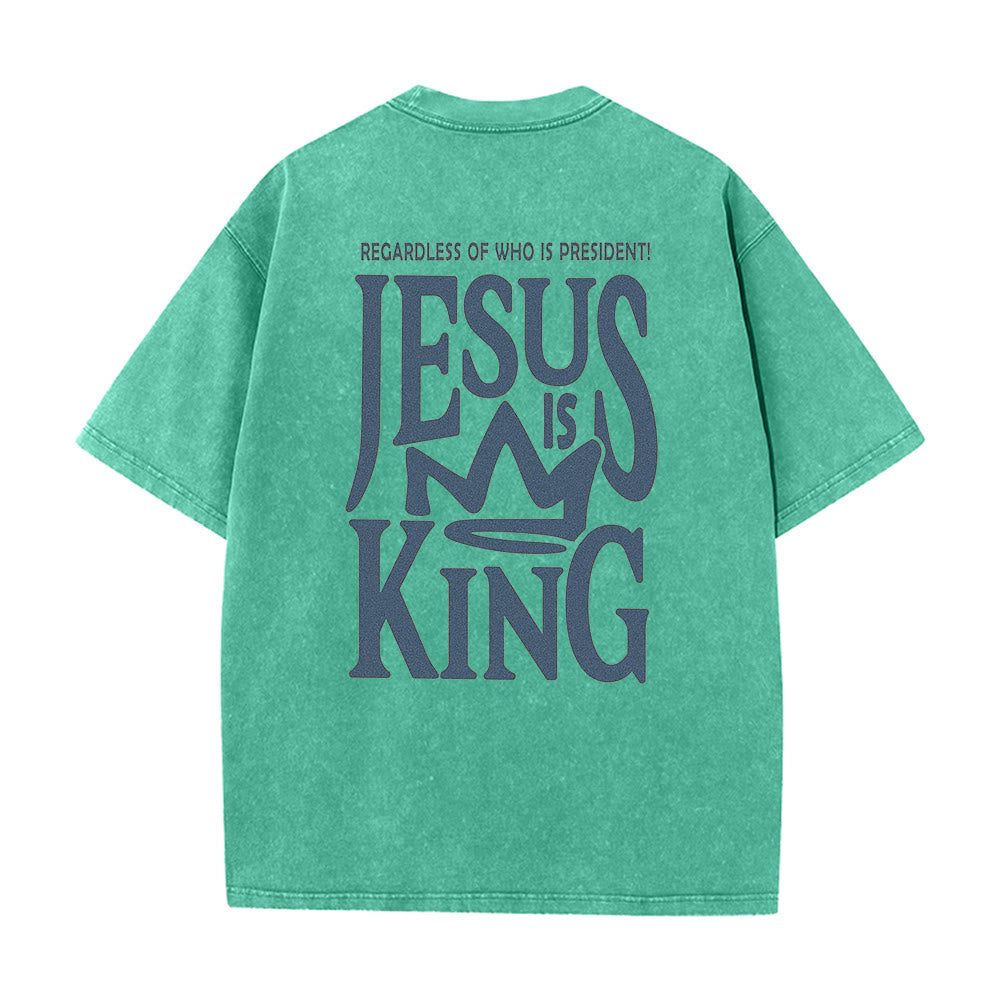 Christianartworkshop Jesus is King Statement Unisex Washed T-Shirt - Green - 5XL - image 13