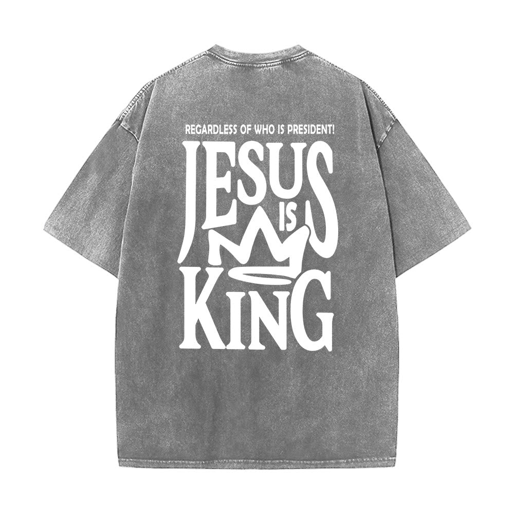 Christianartworkshop Jesus is King Statement Unisex Washed T-Shirt - Grey - 5XL - image 11