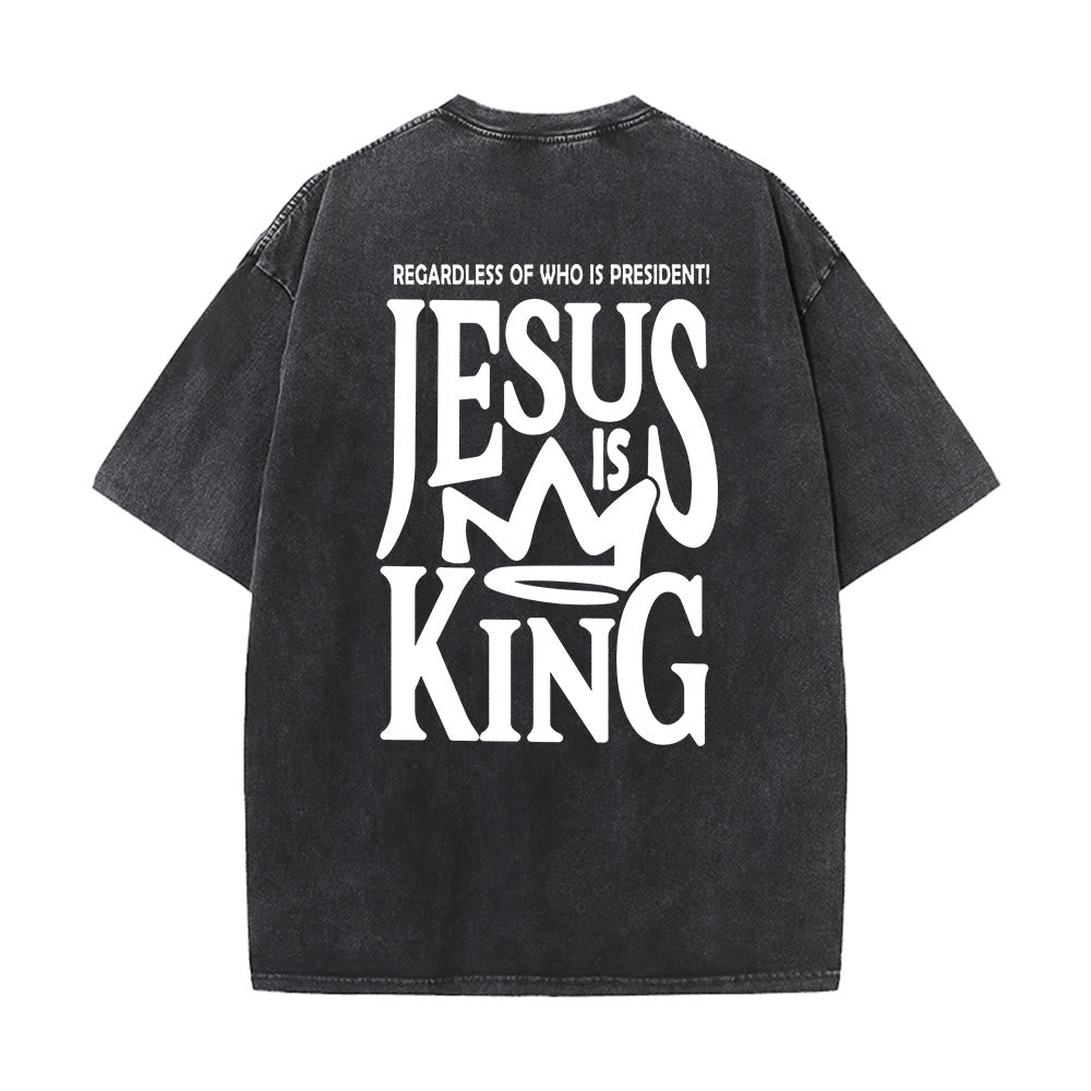 Christianartworkshop Jesus is King Statement Unisex Washed T-Shirt - Black - 5XL - image 7