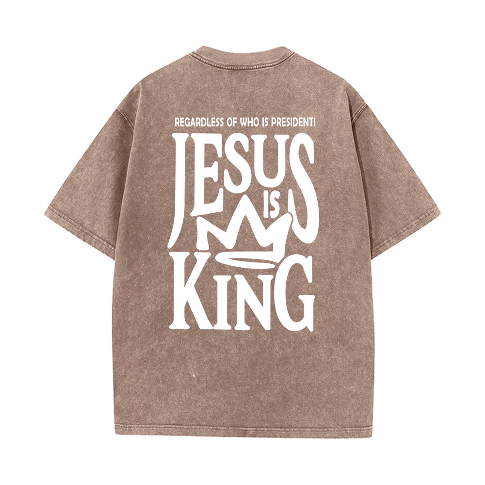 Christianartworkshop Jesus is King Statement Unisex Washed T-Shirt - Coffee - 5XL - image 17
