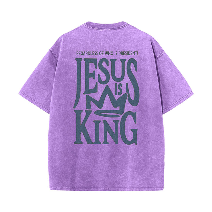 Christianartworkshop Jesus is King Statement Unisex Washed T-Shirt - Purple - 5XL - image 9