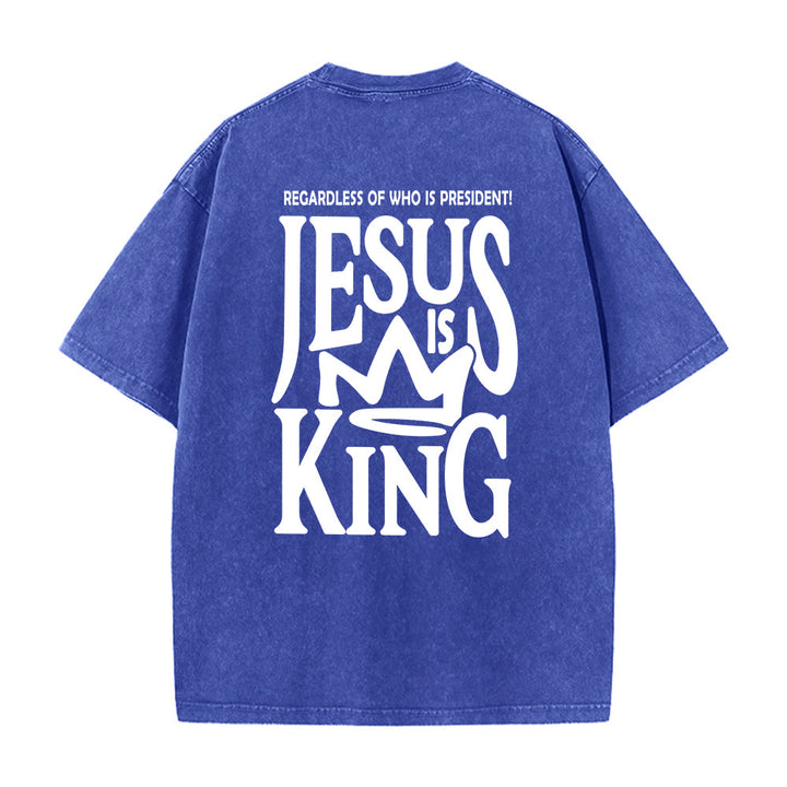 Christianartworkshop Jesus is King Statement Unisex Washed T-Shirt - image 0