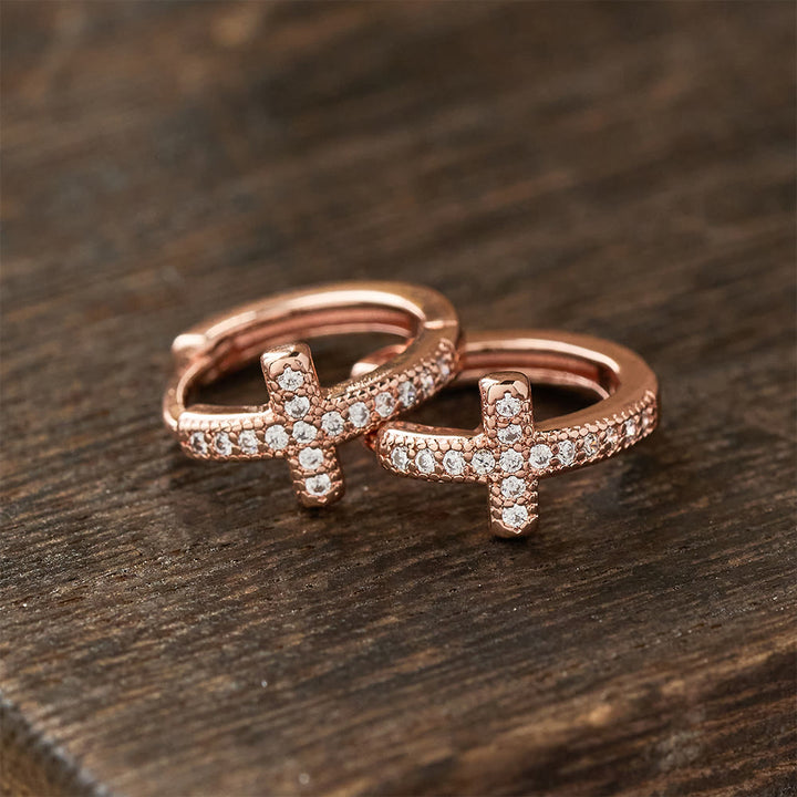 Christianartworkshop Elegant Dual-Color Cross Huggie Hoops: Timeless Beauty of Faith - image 6