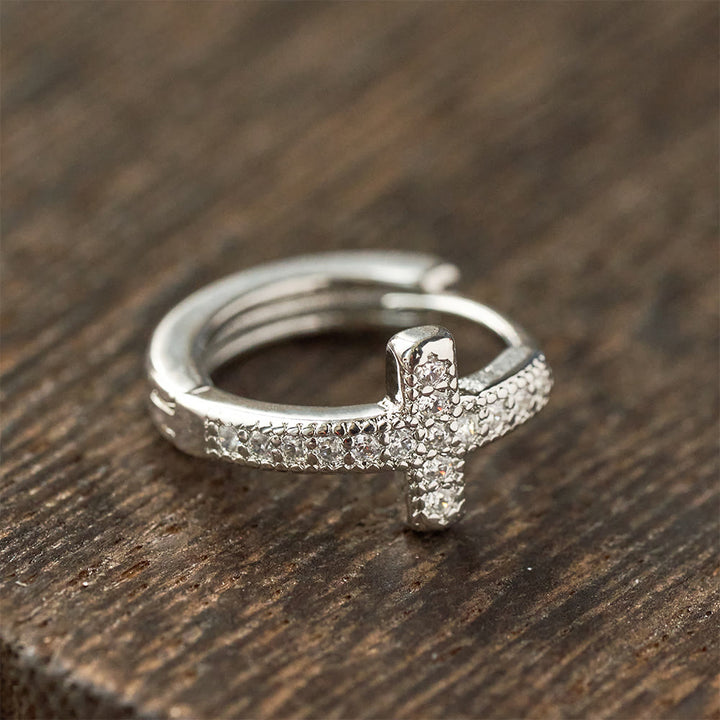 Christianartworkshop Elegant Dual-Color Cross Huggie Hoops: Timeless Beauty of Faith - image 3