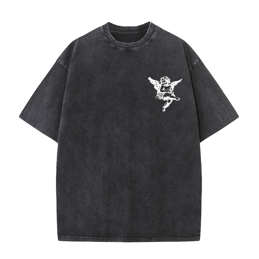 Christianartworkshop Inspired Blessed T-Shirt with Cherub Design Unisex Washed T-Shirt - image 4