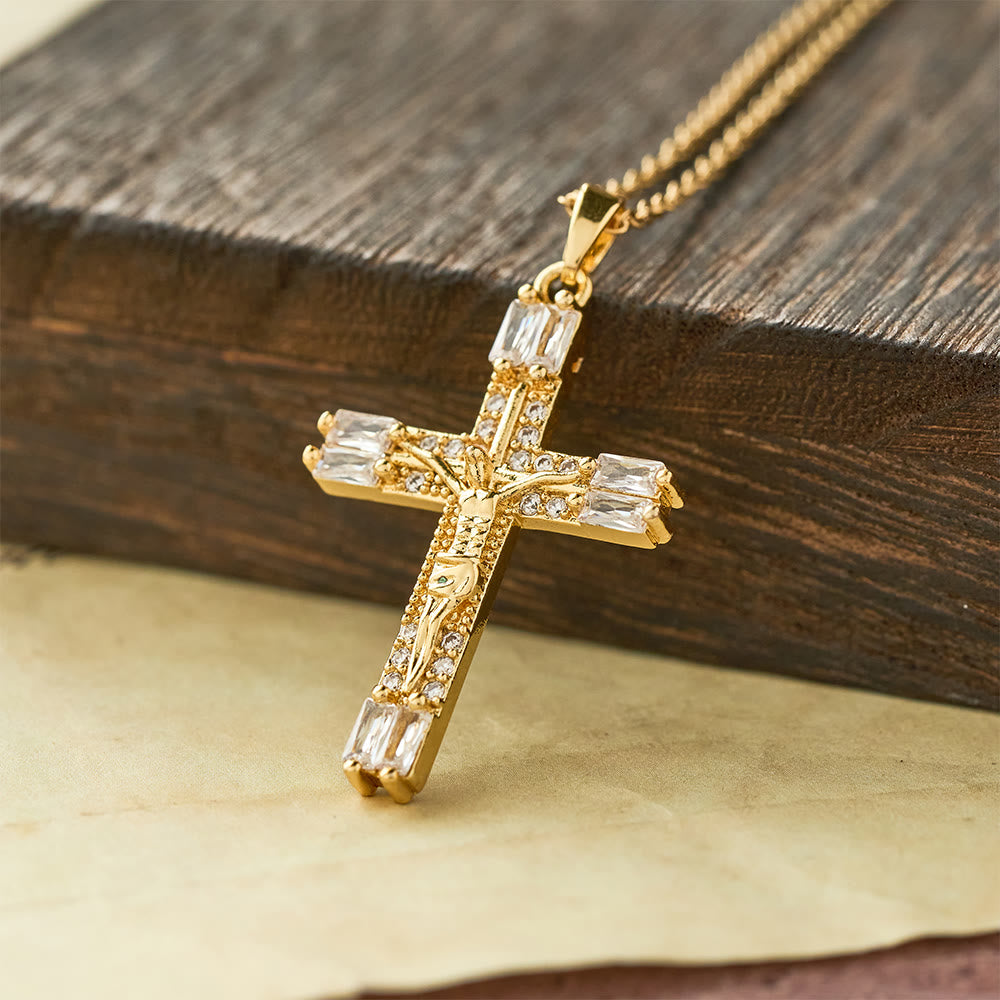 Christianartworkshop Retro Bohemian Style Colored Zirconia Cross Titanium Steel Necklace - White - image 2