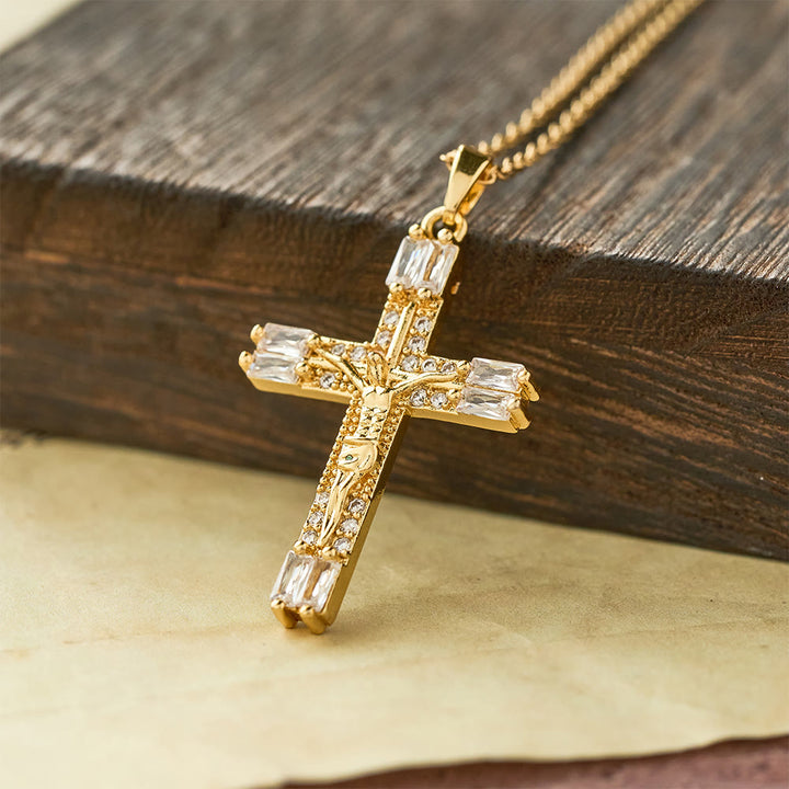 Christianartworkshop Retro Bohemian Style Colored Zirconia Cross Titanium Steel Necklace - White - image 2