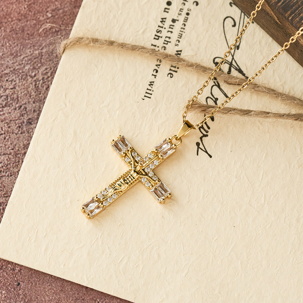Christianartworkshop Retro Bohemian Style Colored Zirconia Cross Titanium Steel Necklace - image 4