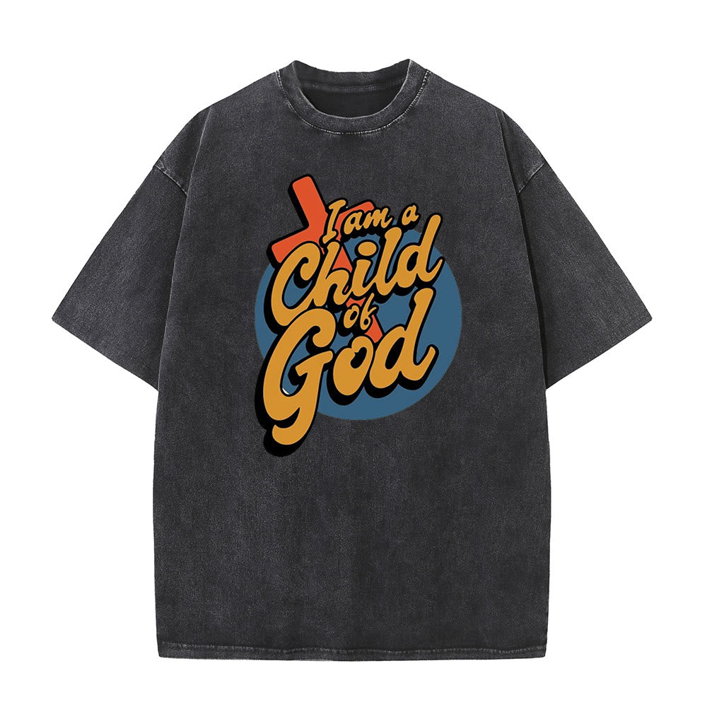 Christianartworkshop Vintage Style I am a Child of God Unisex Washed T-Shirt - Black - 5XL - image 0