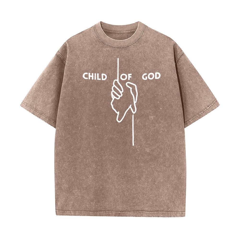 Christianartworkshop Artistic Child of God Unisex Washed T-Shirt: Hand - Cross Design and Eternal Faith - Coffee - 5XL - image 8
