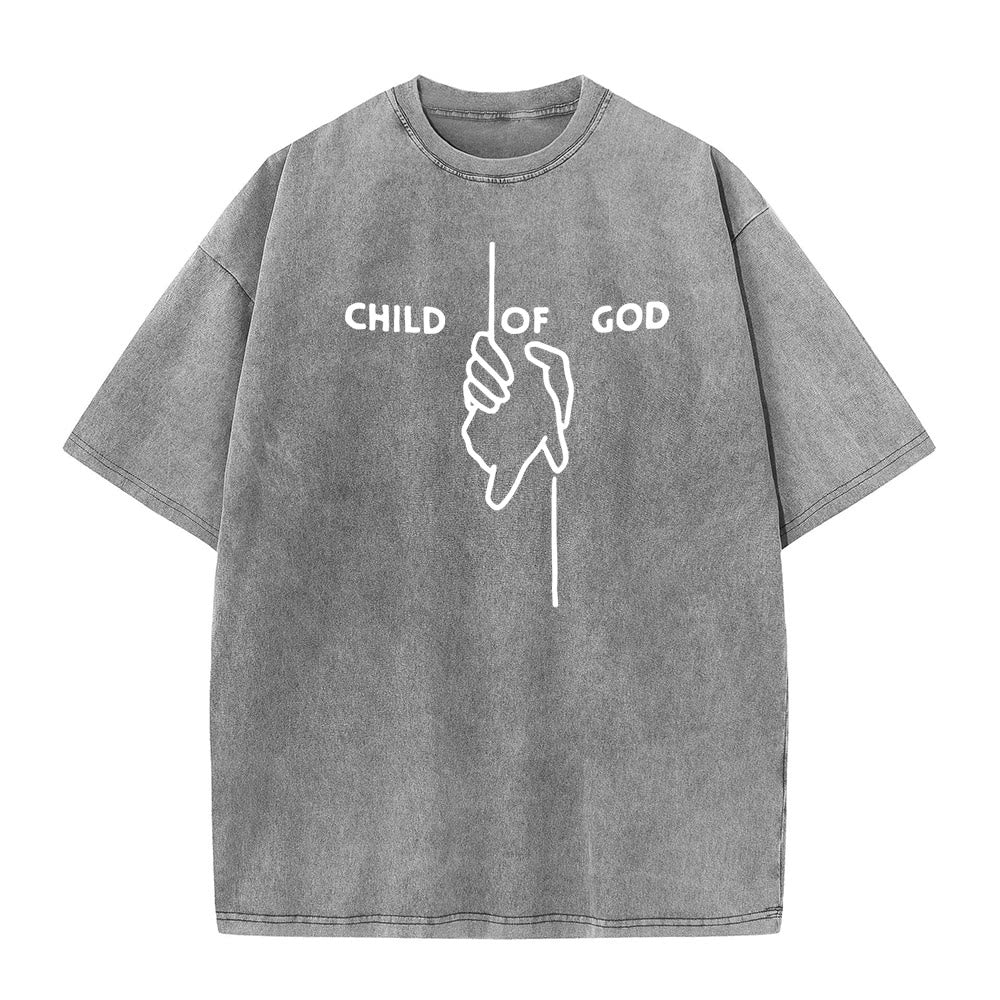 Christianartworkshop Artistic Child of God Unisex Washed T-Shirt: Hand - Cross Design and Eternal Faith - Grey - 5XL - image 4