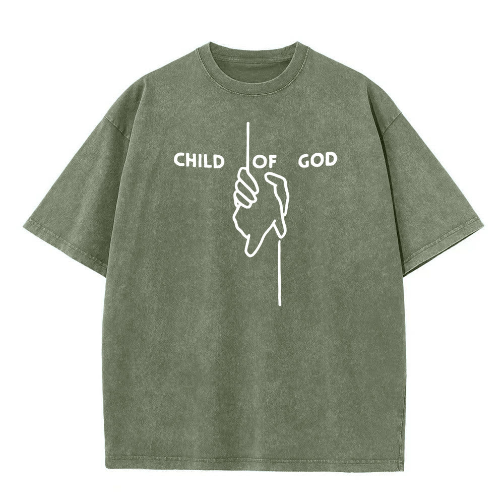 Christianartworkshop Artistic Child of God Unisex Washed T-Shirt: Hand - Cross Design and Eternal Faith - Army Green - 5XL - image 2