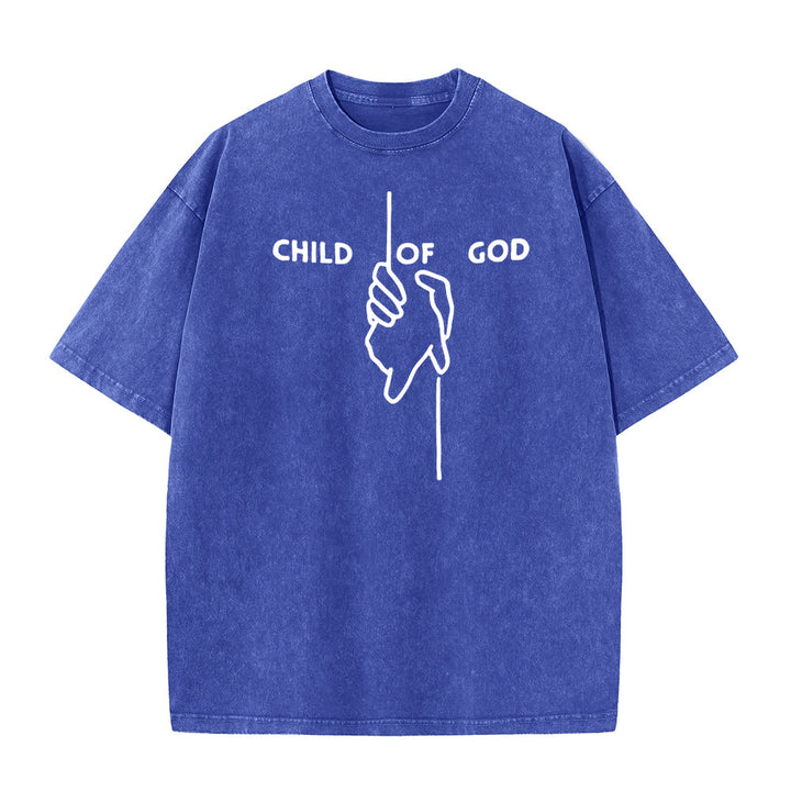 Christianartworkshop Artistic Child of God Unisex Washed T-Shirt: Hand - Cross Design and Eternal Faith - Blue - 5XL - image 5