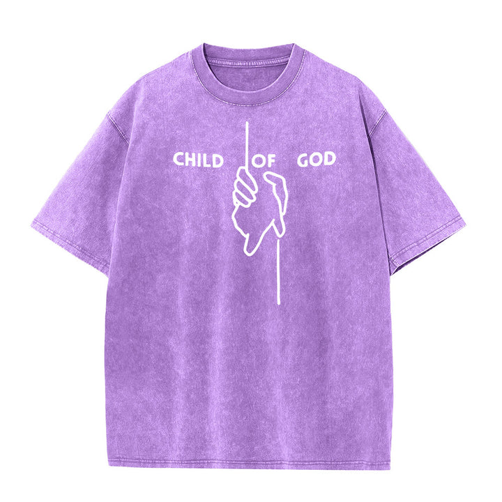 Christianartworkshop Artistic Child of God Unisex Washed T-Shirt: Hand - Cross Design and Eternal Faith - Purple - 5XL - image 6