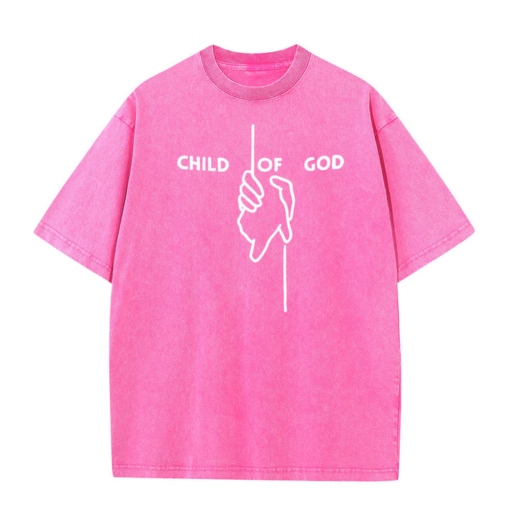 Christianartworkshop Artistic Child of God Unisex Washed T-Shirt: Hand - Cross Design and Eternal Faith - Pink - 5XL - image 10