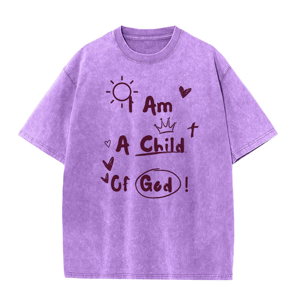 Christianartworkshop Vibrant Doodle Style I am a child of God Washed T-Shirt - Purple - 5XL - image 6