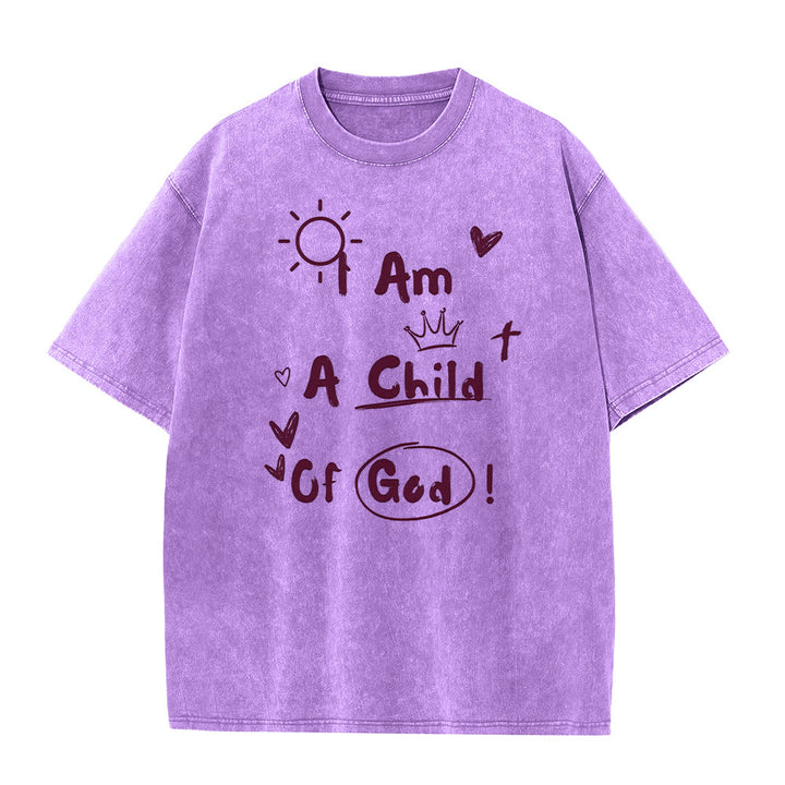 Christianartworkshop Vibrant Doodle Style I am a child of God Washed T-Shirt - Purple - 5XL - image 6