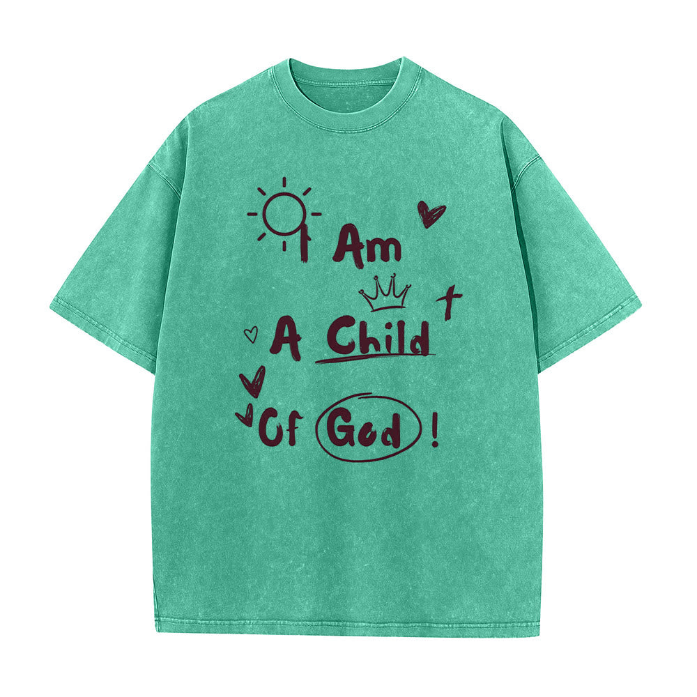 Christianartworkshop Vibrant Doodle Style I am a child of God Washed T-Shirt - Green - 5XL - image 8