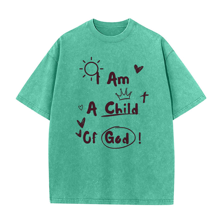 Christianartworkshop Vibrant Doodle Style I am a child of God Washed T-Shirt - Green - 5XL - image 8