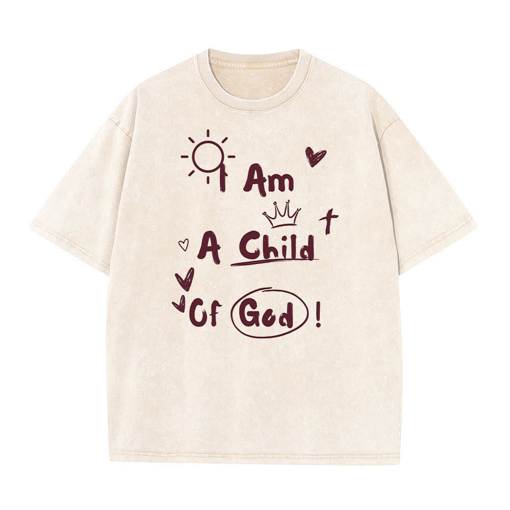 Christianartworkshop Vibrant Doodle Style I am a child of God Washed T-Shirt - Apricot - 5XL - image 0