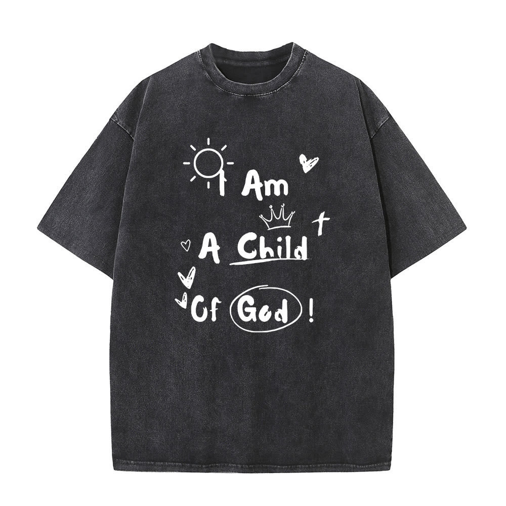 Christianartworkshop Vibrant Doodle Style I am a child of God Washed T-Shirt - Black - 5XL - image 2