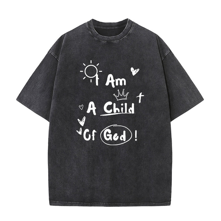 Christianartworkshop Vibrant Doodle Style I am a child of God Washed T-Shirt - Black - 5XL - image 2