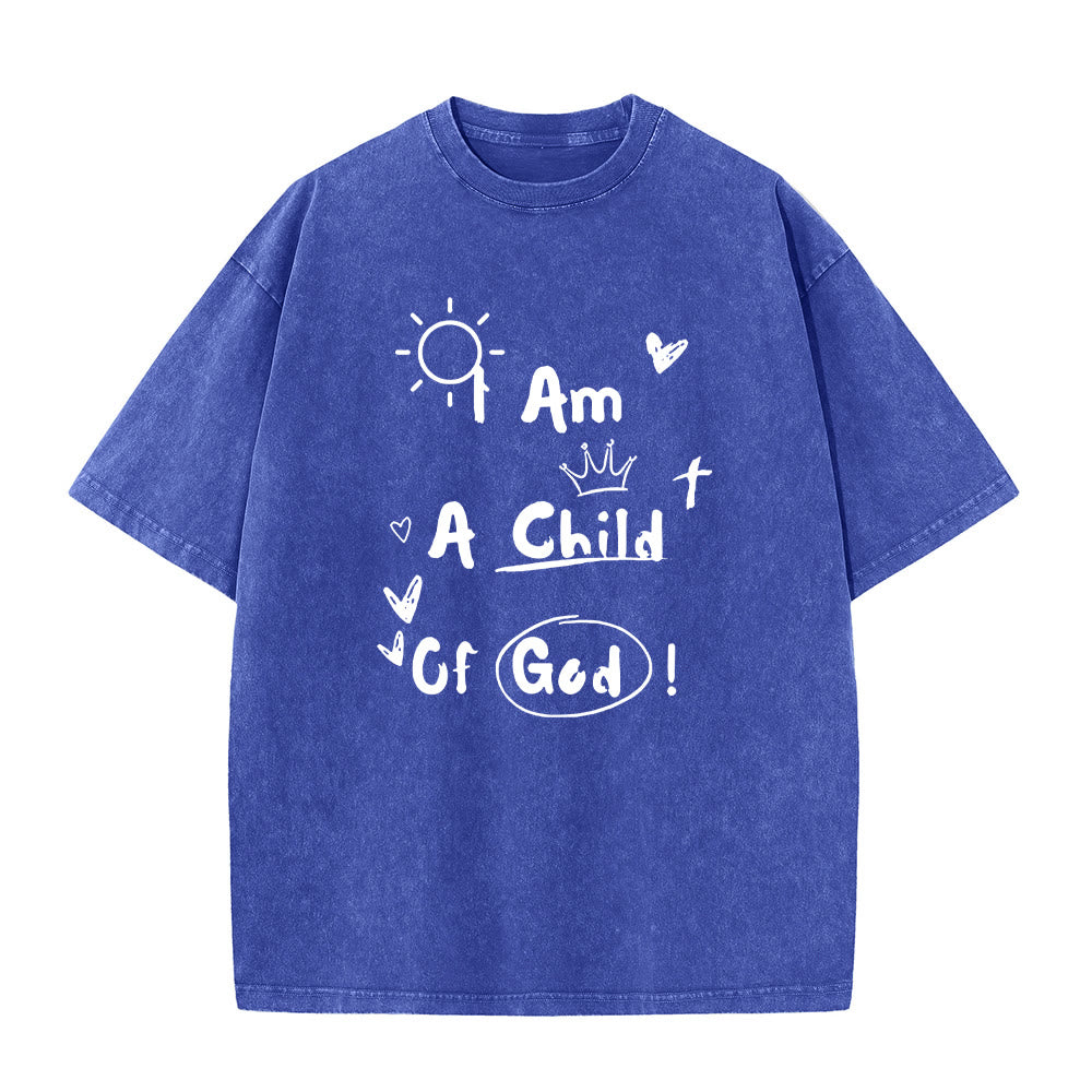 Christianartworkshop Vibrant Doodle Style I am a child of God Washed T-Shirt - Blue - 5XL - image 5