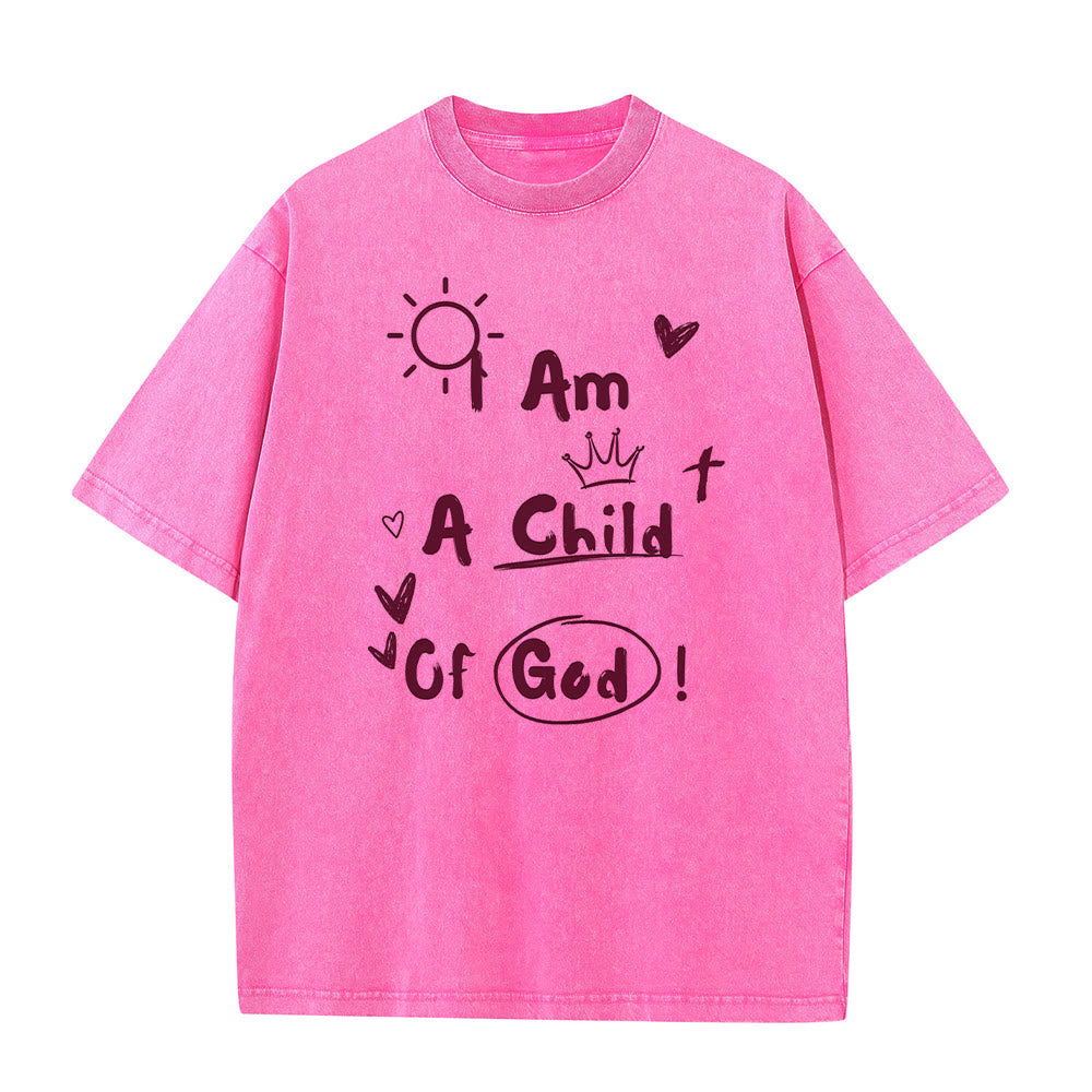 Christianartworkshop Vibrant Doodle Style I am a child of God Washed T-Shirt - Pink - 5XL - image 9