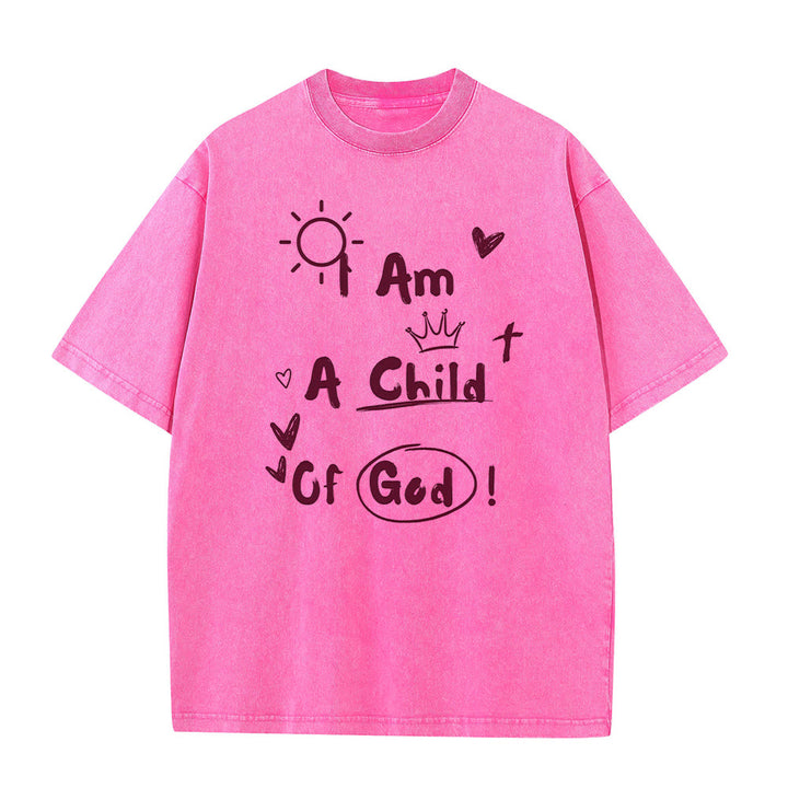 Christianartworkshop Vibrant Doodle Style I am a child of God Washed T-Shirt - Pink - 5XL - image 9